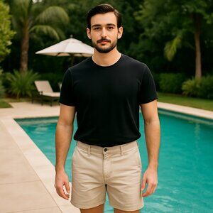 Hudson Men's Classic Chino Light Tan Preppy Outdoor 8" Shorts Size 31